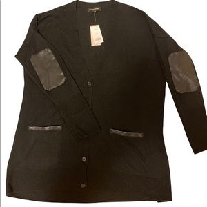 BRAND NEW BANANA REPUBLIC BLACK  ELBOW PATCH OVERSIZED CARDIGAN- MEDIUM PETITE